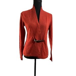 Susan Bristol Orange Merino Wool Faux Belted Sweater SZ Small/ XS